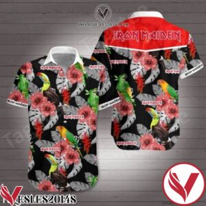 Iron Maiden Parrot Red Hibiscus Flower Black Hawaiian Shirt, Unique Gifts For Friends - Vesles2014S 1
