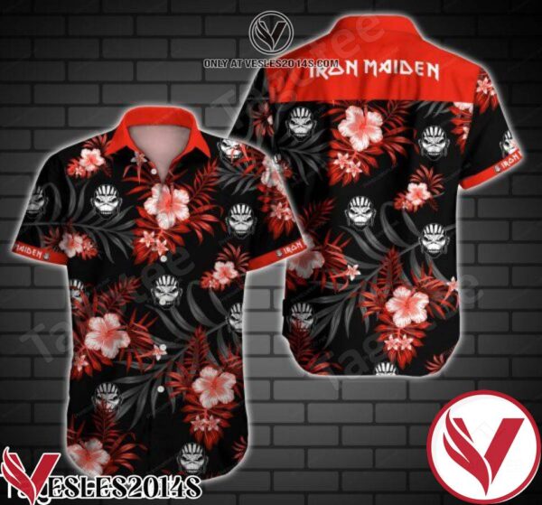 Iron Maiden Red Tropical Floral Black Hawaiian Shirt, Unique Gifts For Friends - Vesles2014S 1