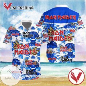 Iron Maiden Rock Music Band II Graphic Print Short Sleeve Hawaiian Casual Shirt Vesles2014S
