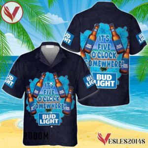 It's Five O'clock Somewhere Bud Light Hawaiian Shirt, Best Summer Gifts For Fans - Vesles2014S 1