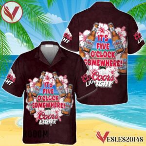 It's Five O'clock Somewhere Coors Light Hawaiian Shirt, Best Summer Gifts For Fans - Vesles2014S 1