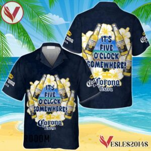It's Five O'clock Somewhere Corona Extra Hawaiian Shirt, Best Summer Gifts For Fans - Vesles2014S 1