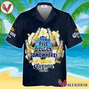 It's Five O'clock Somewhere Corona Extra Hawaiian Shirt, Best Summer Gifts For Fans - Vesles2014S