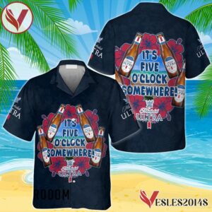 It's Five O'clock Somewhere Michelob ULTRA Hawaiian Shirt, Best Summer Gifts For Fans - Vesles2014S 1