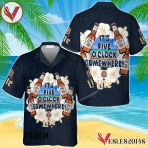 It's Five O'clock Somewhere Miller Lite Hawaiian Shirt, Best Summer Gifts For Fans - Vesles2014S 1