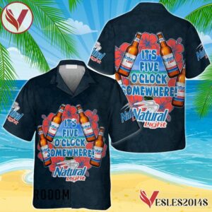 It's Five O'clock Somewhere Natural Light Hawaiian Shirt, Best Summer Gifts For Fans - Vesles2014S 1