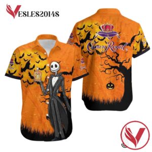 Jack Skellington Crown Royal Wine Halloween Casual Beach Full Printing Hawaiian Shirt Vesles2014S