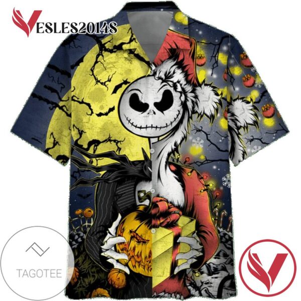Jack Skellington Happy Halloween 2 Print Short Sleeve Hawaiian Casual Shirt Vesles2014S 1