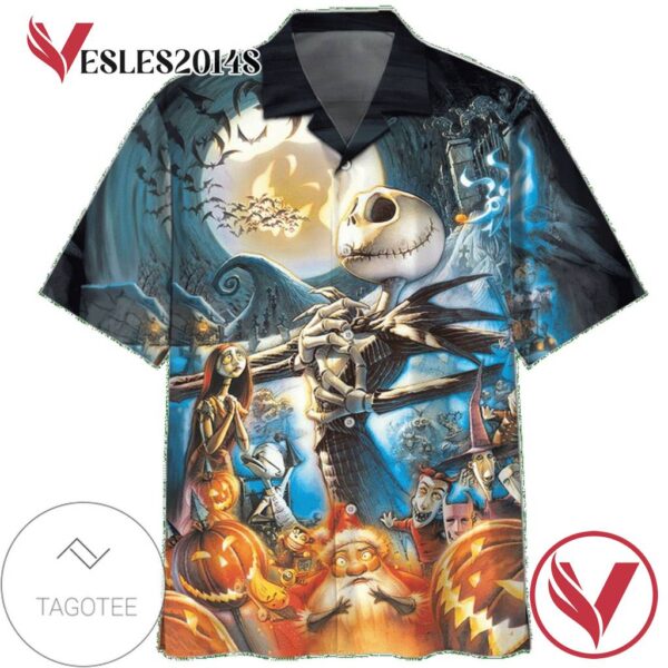 Jack Skellington Happy Halloween 3 Print Short Sleeve Hawaiian Casual Shirt Vesles2014S 1