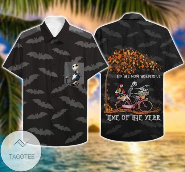 Jack Skellington Is The Most Wonderful Time Of The Year For men And Women Graphic Print Short Sleeve Hawaiian Casual Shirt Vesles2014S 1