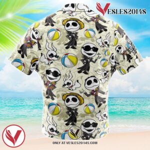 Jack Skellington Summer Vacation The Night Before Christmas Hawaiian Button Up Shirt, Perfect Gifts For Anime Lovers - Vesles2014S 1