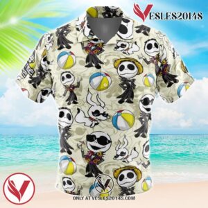Jack Skellington Summer Vacation The Night Before Christmas Hawaiian Button Up Shirt, Perfect Gifts For Anime Lovers - Vesles2014S