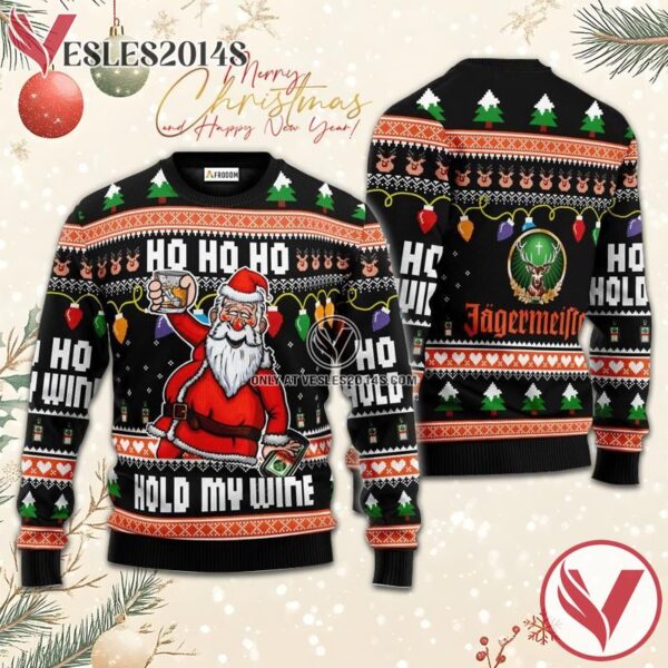 Jagermeister Black Hold My Wine Ugly Sweater, Unique Winter Outfits For Fans - Vesles2014S  1
