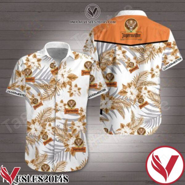 Jagermeister Brown Tropical Floral White Hawaiian Shirt, Unique Gifts For Friends - Vesles2014S 1