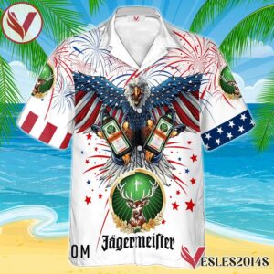 Jagermeister Eagle Fireworks Independence Day Hawaiian Shirt, Best Summer Gifts For Fans - Vesles2014S 1