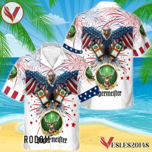 Jagermeister Eagle Fireworks Independence Day Hawaiian Shirt, Best Summer Gifts For Fans - Vesles2014S