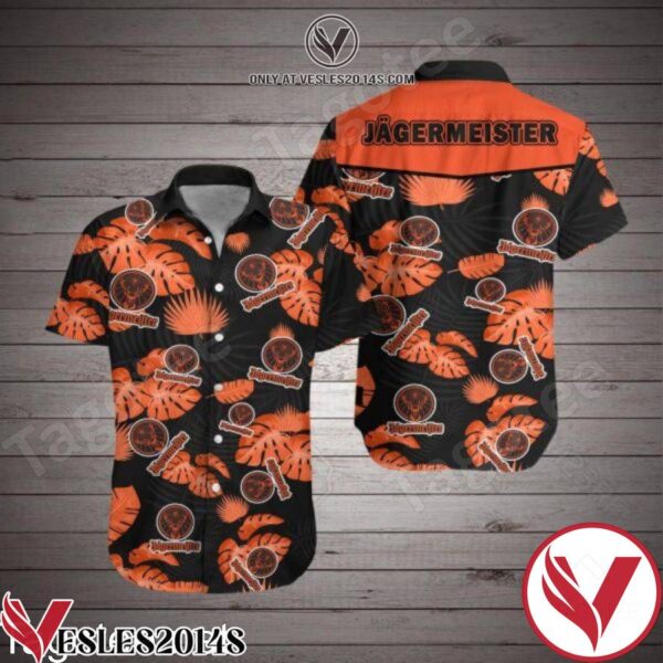 Jagermeister Red Tropical Leaves Black Hawaiian Shirt, Unique Gifts For Friends - Vesles2014S 1