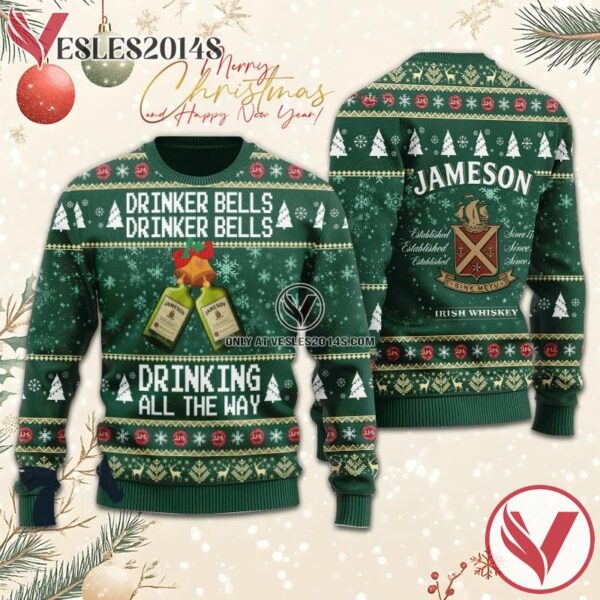 Jameson Drinker Bells Drinking All The Way Christmas Ugly Sweater, Unique Winter Outfits For Fans - Vesles2014S  1
