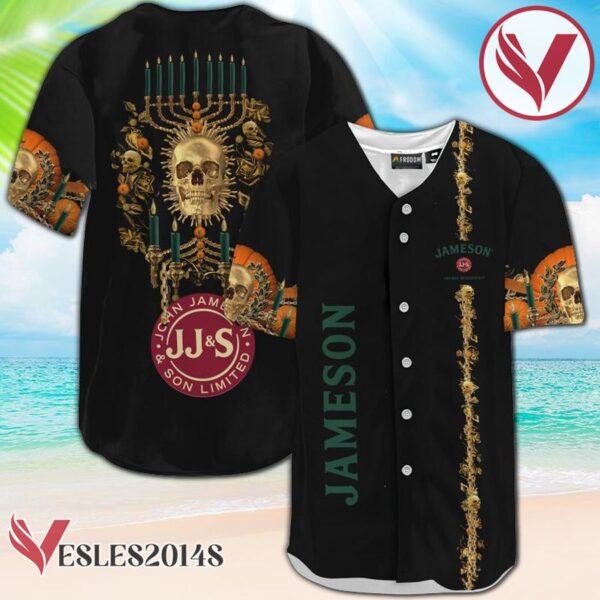 Jameson Golden Skull And Pumpkin Baseball Jersey, Perfect Gifts For Fans - Vesles2014S