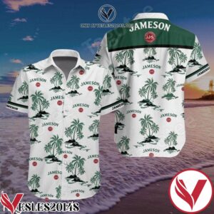 Jameson Irish Whiskey Green Palm Tree White Hawaiian Shirt, Unique Gifts For Friends - Vesles2014S 1