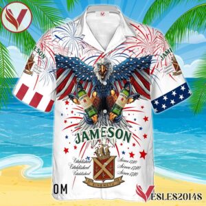 Jameson Whiskey Eagle Fireworks Independence Day Hawaiian Shirt, Best Summer Gifts For Fans - Vesles2014S 1