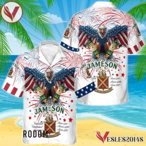 Jameson Whiskey Eagle Fireworks Independence Day Hawaiian Shirt, Best Summer Gifts For Fans - Vesles2014S
