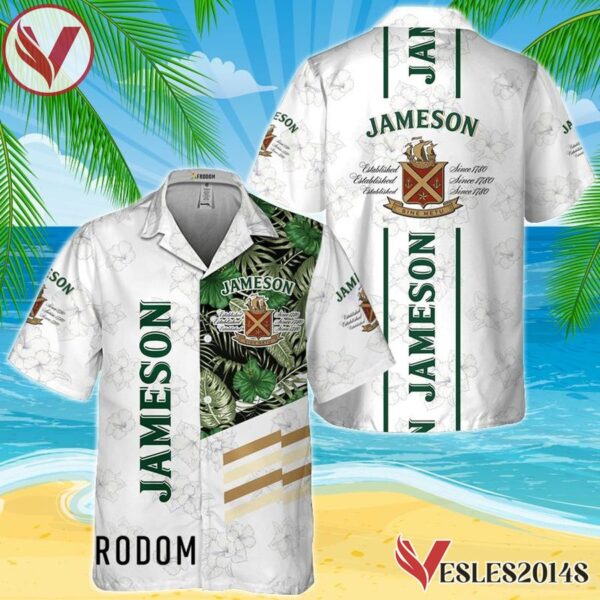 Jameson Whiskey White Tropical Flower Hawaiian Shirt, Best Summer Gifts For Fans - Vesles2014S