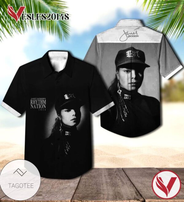 Janet Jackson's Rhythm Nation 1814 Album Cover Hawaiian Shirt, Best Gift For Music Lovers Vesles2014S
