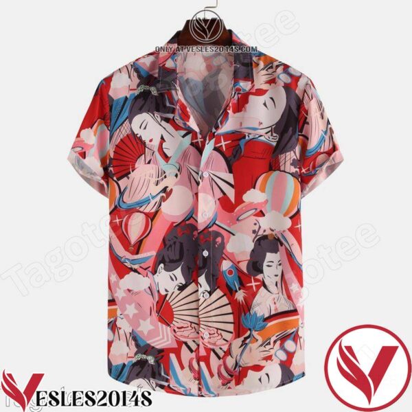 Japanese Geisha Print Hawaiian Shirt, Unique Gifts For Friends - Vesles2014S 1