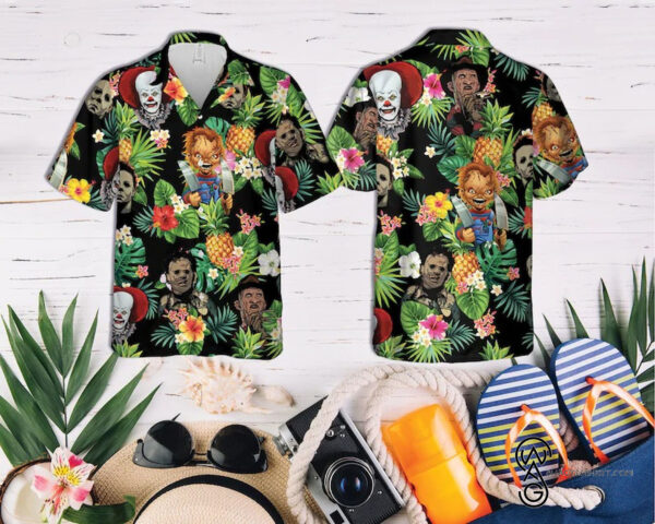 Jason Chucky Michael Freddy Horror Characters Halloween Casual Beach Full Printing Hawaiian Shirt Vesles2014S 1