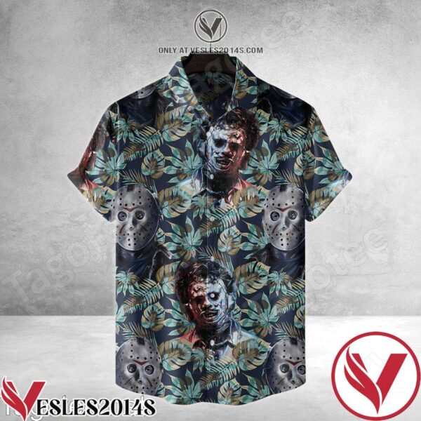 Jason Voorhees And Leatherface Tropical Leaf Hawaiian Shirt, Unique Gifts For Friends - Vesles2014S 1