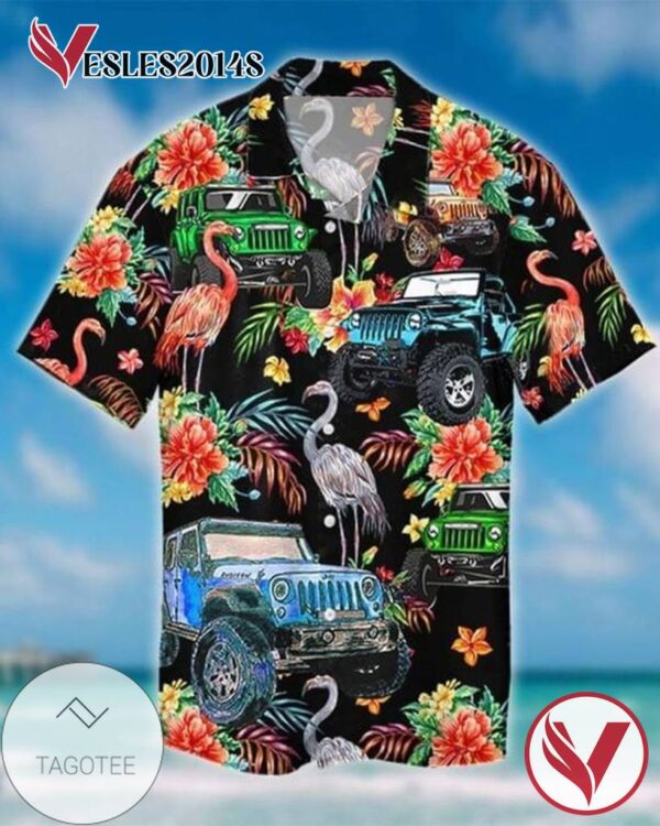 Jeep and Flamingo Print Short Sleeve Hawaiian Casual Shirt Vesles2014S