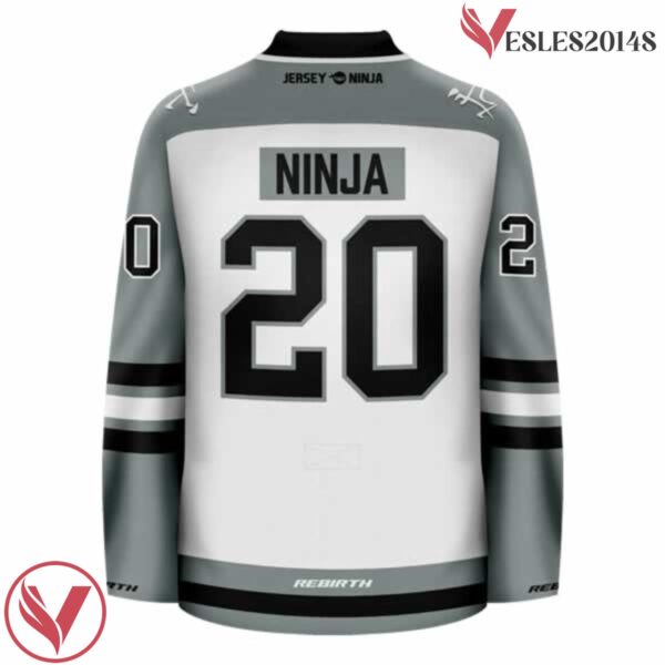 Jersey Ninja Classic Logo Hockey Jersey - GreyWhite - Vesles2014S 3
