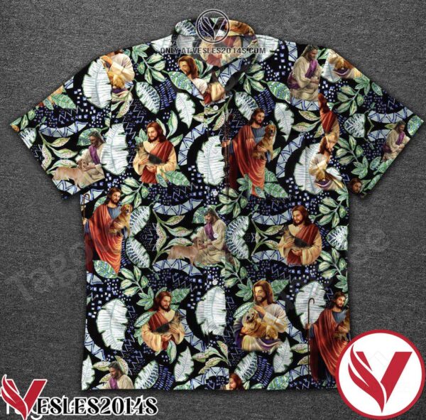 Jesus And Pet Dog Leaf Print Hawaiian Shirt, Unique Gifts For Friends - Vesles2014S 1