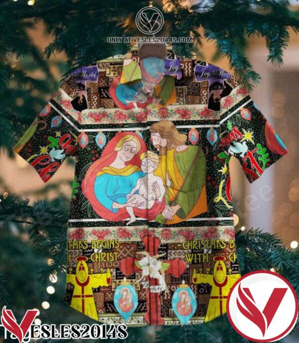 Jesus Christmas Begins With Christ Hawaiian Shirt, Unique Gifts For Friends - Vesles2014S 1