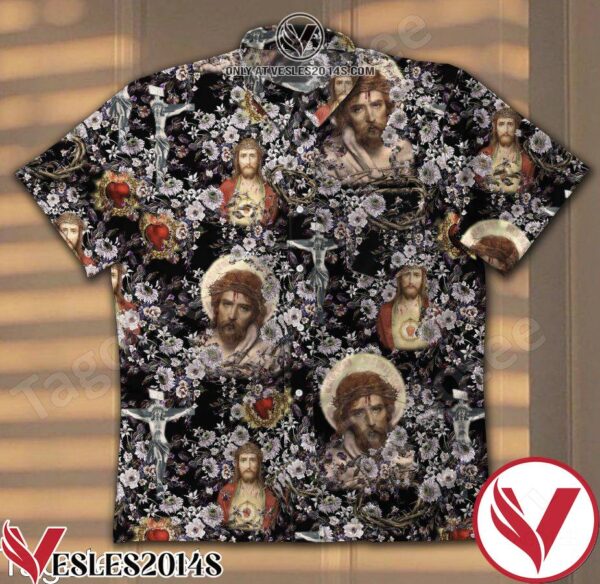 Jesus Full Of Flowers Black Hawaiian Shirt, Unique Gifts For Friends - Vesles2014S 1