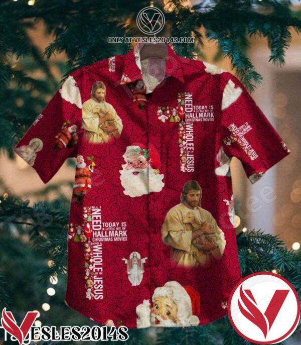 Jesus Hug Lamb And Santa Claus Christmas Red Hawaiian Shirt, Unique Gifts For Friends - Vesles2014S 1