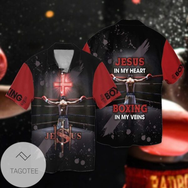 Jesus In My Heart Boxing In My Veins For Men And Women Graphic Print Short Sleeve Hawaiian Casual Shirt Vesles2014S