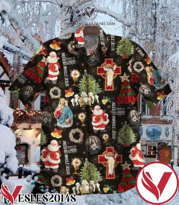 Jesus Lamb And Santa All I Need Today Is A Little Bit Of Hallmark Christmas Movies And A Whole Lot Of Jesus Hawaiian Shirt, Unique Gifts For Friends - Vesles2014S 1