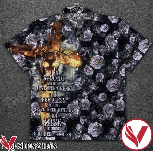 Jesus Lion Rose I Am Strong Because I’ve Been Weak Hawaiian Shirt, Unique Gifts For Friends - Vesles2014S 1