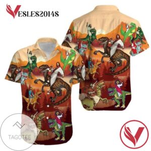 Jesus Rides A Dinosaur Hawaiian Graphic Print Short Sleeve Hawaiian Casual Shirt Vesles2014S