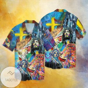 Jesus Statue Of Liberty One Nation Under God For Men And Women Graphic Print Short Sleeve Hawaiian Casual Shirt Vesles2014S