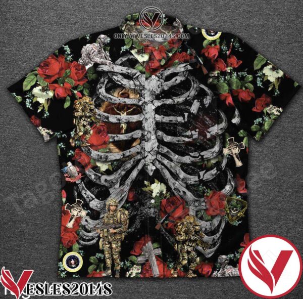 Jesus Veteran Rib Cage Red Rose Hawaiian Shirt, Unique Gifts For Friends - Vesles2014S 1