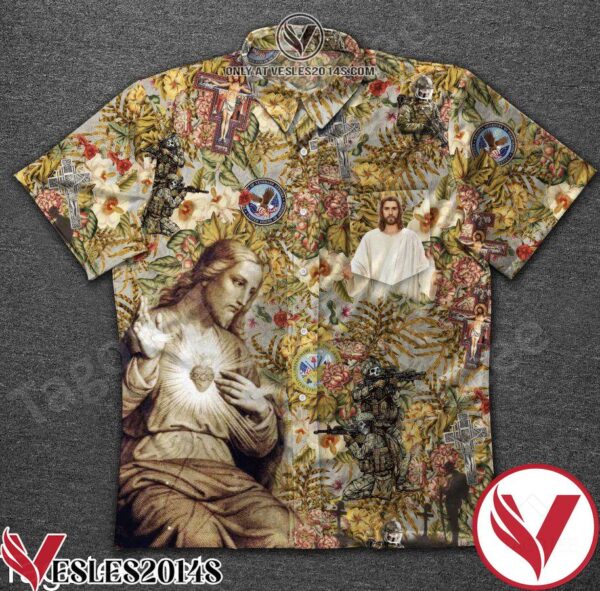 Jesus Veteran Us Army Yellow Floral Hawaiian Shirt, Unique Gifts For Friends - Vesles2014S 1