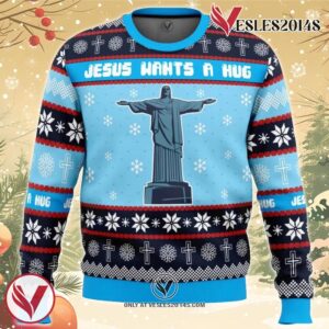 Jesus Wants a Hug Hellsing Ugly Christmas Sweater, Unique Christmas Gift For Fans - Vesles2014S