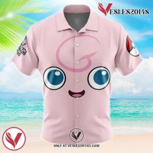 Jigglypuff Face Pokemon Hawaiian Button Up Shirt, Perfect Gifts For Anime Lovers - Vesles2014S