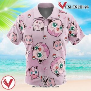 Jigglypuff Pattern Pokemon Hawaiian Button Up Shirt, Perfect Gifts For Anime Lovers - Vesles2014S