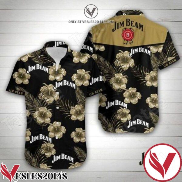Jim Beam Gold Hibiscus Black Hawaiian Shirt, Unique Gifts For Friends - Vesles2014S 1