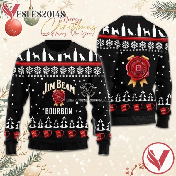 Jim Beam Puppy Snowflake Pattern Ugly Sweater, Unique Winter Outfits For Fans - Vesles2014S  1