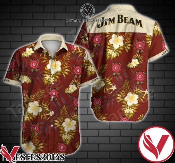 Jim Beam Yellow Tropical Floral Red Hawaiian Shirt, Unique Gifts For Friends - Vesles2014S 1